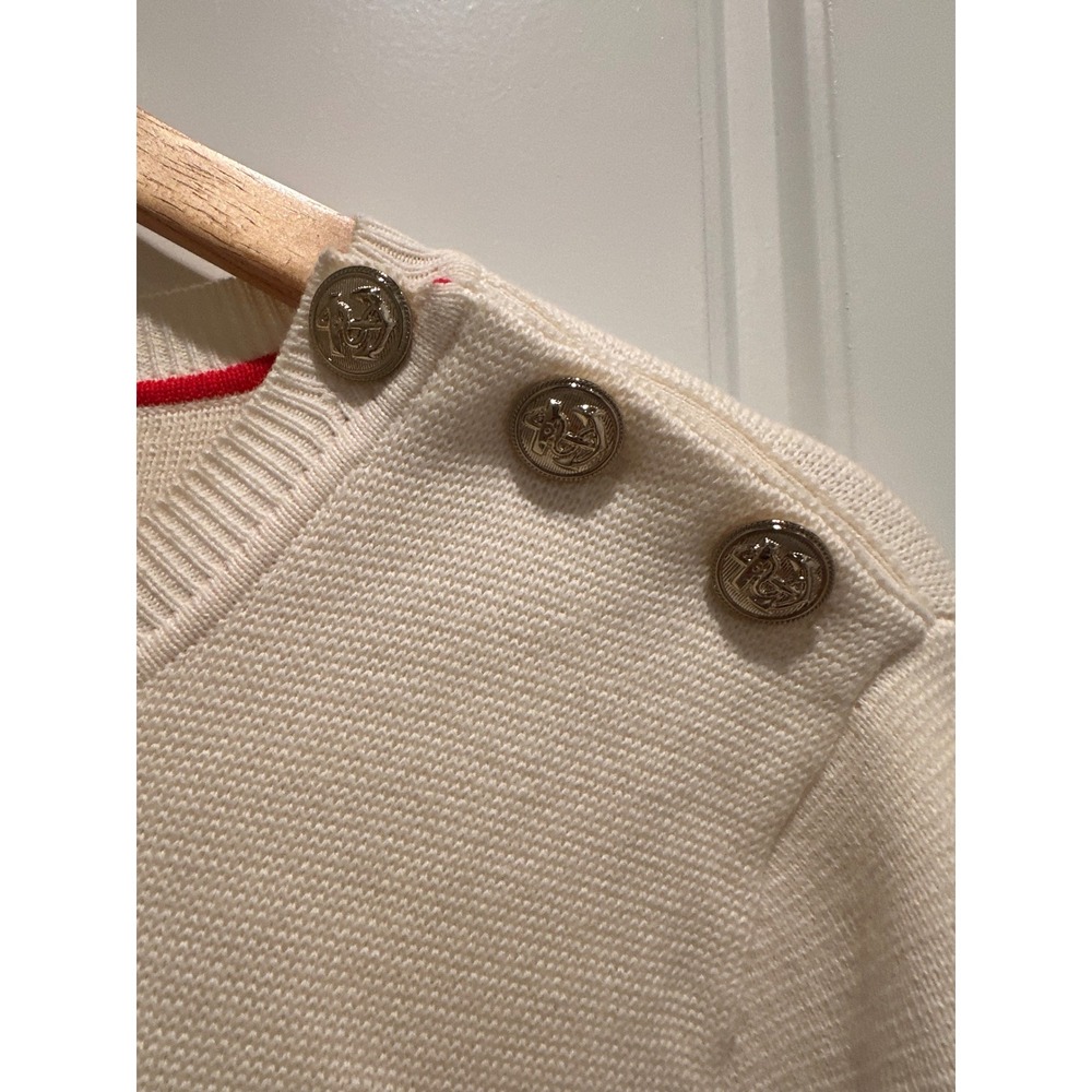 Joules Portlow Striped Cotton Sweater Cream Navy Button Shoulder US 10 Nautical - Picture 4 of 8